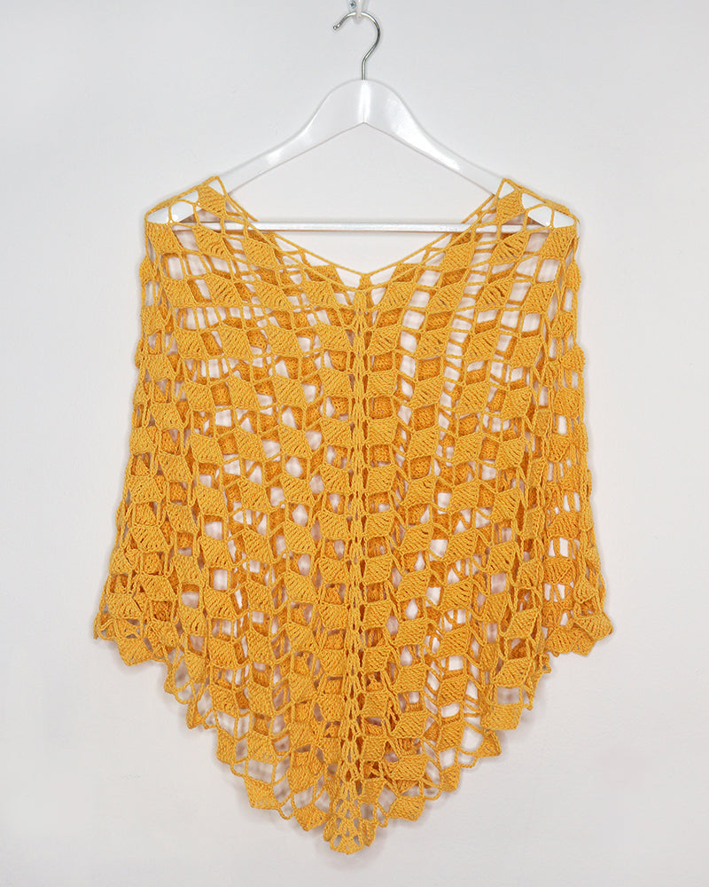 Crochet Poncho, Organic Cotton, One Size, Yellow